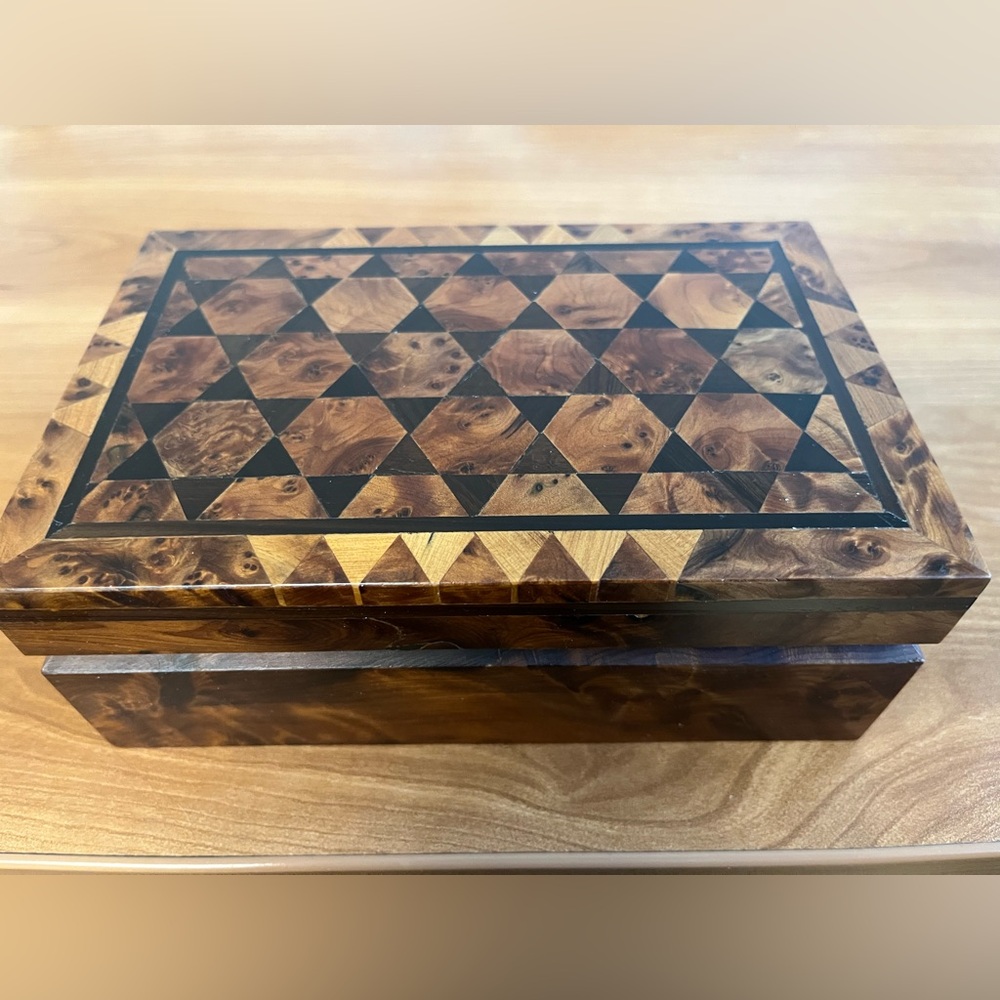 Handcrafted Moroccan Wooden Box – Geometric Inlay Design